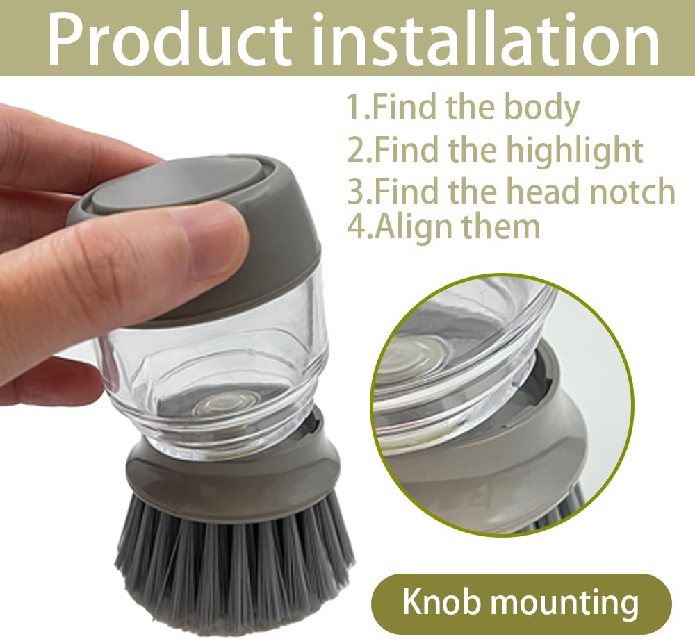 Soap Dispenser Dish Brush Palm Brush Scrub Brush Equipped with Storage Bracket and Drainage Base,Easy to Clean Kitchen Utensils and Sink, Includes a Replaceable Brush(Green)