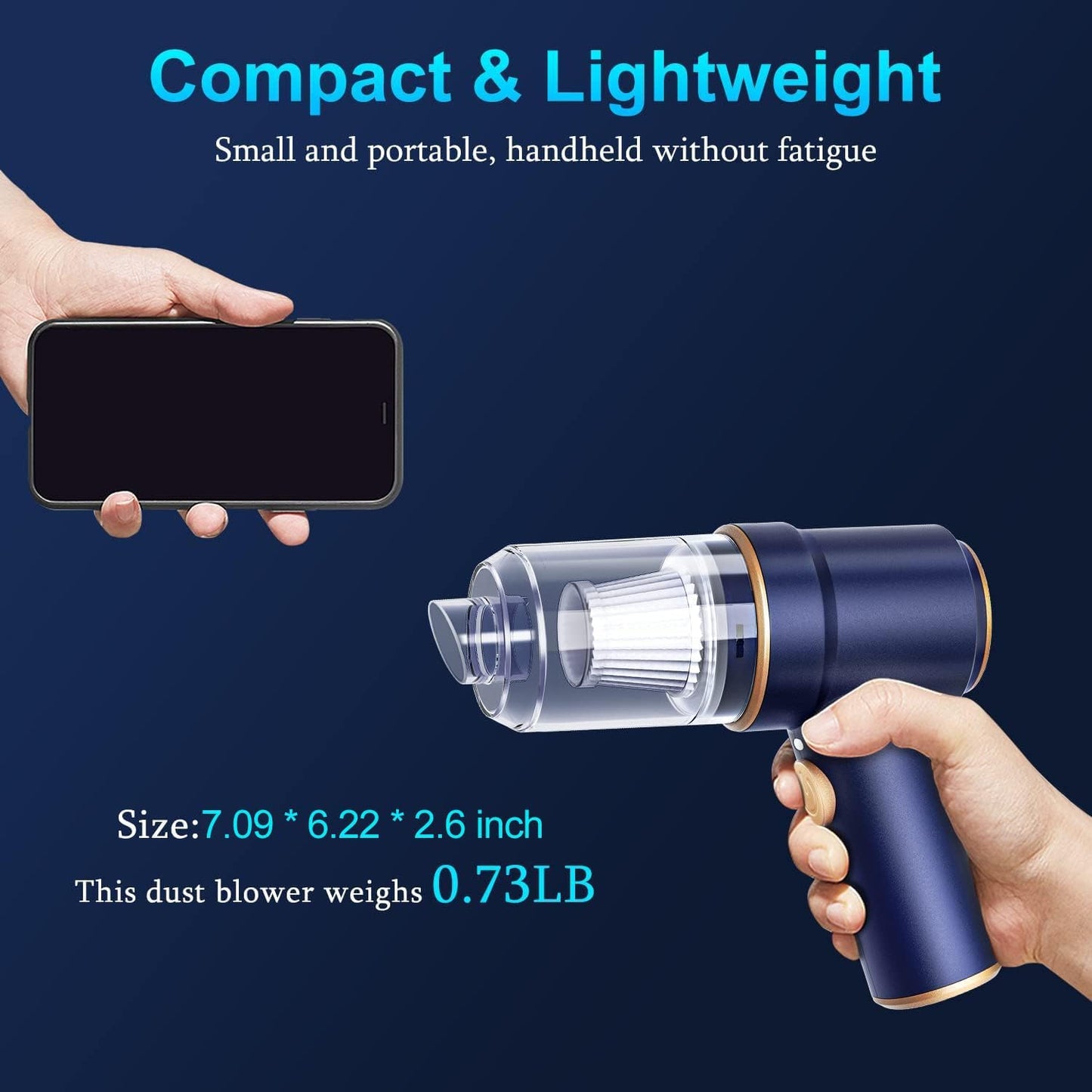 KMM Handheld Car Vacuum Cleaner, 11000PA Vacuum Cleaner & Air Duster, 120W High Power Vacuum Portable Cordless, Hand Held Vacuum Rechargeable with Multi-Nozzles & LED Light for Home, Car, Office