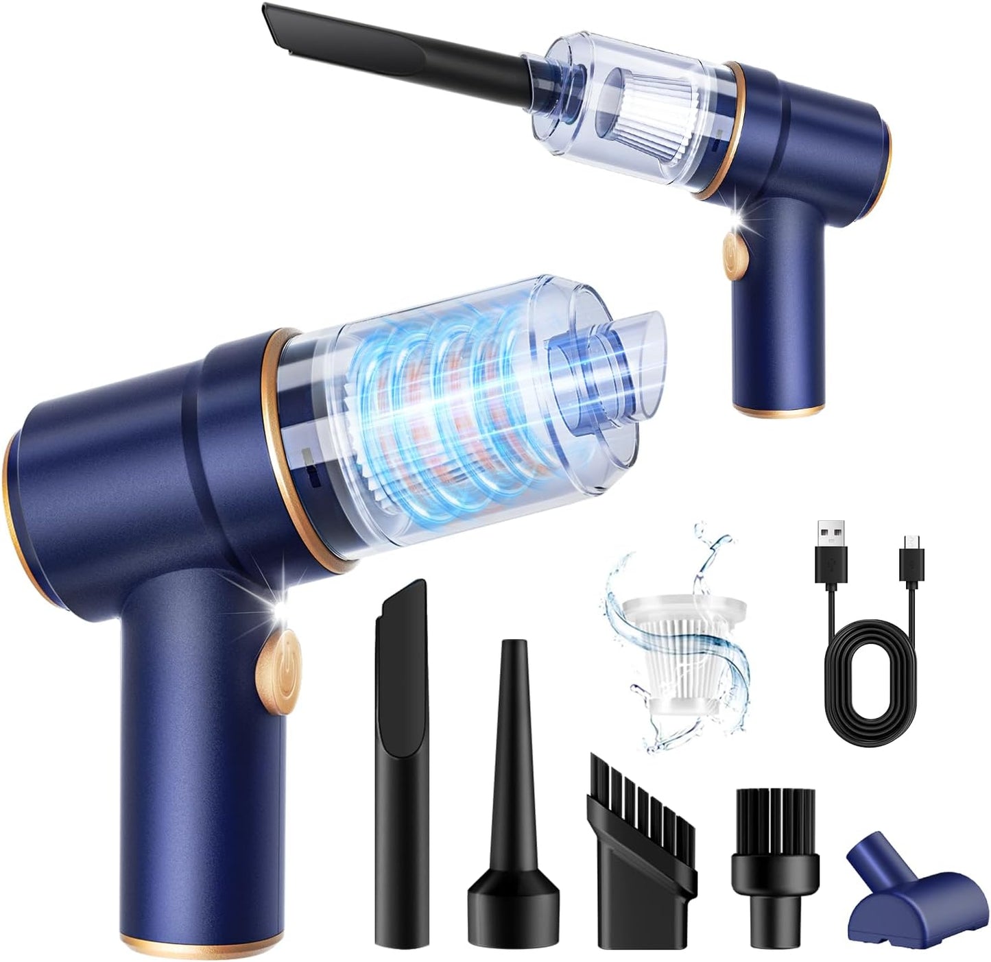 KMM Handheld Car Vacuum Cleaner, 11000PA Vacuum Cleaner & Air Duster, 120W High Power Vacuum Portable Cordless, Hand Held Vacuum Rechargeable with Multi-Nozzles & LED Light for Home, Car, Office