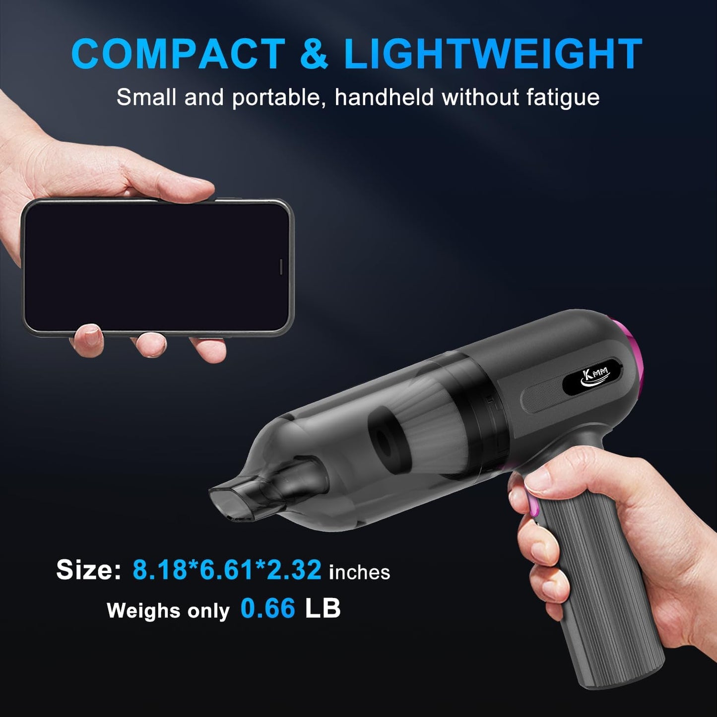 KMM Handheld Car Vacuum Cleaner, 11000PA Vacuum Cleaner & Air Duster, 120W High Power Vacuum Portable Cordless, Hand Held Vacuum Rechargeable with Multi-Nozzles & LED Light for Home, Car, Office