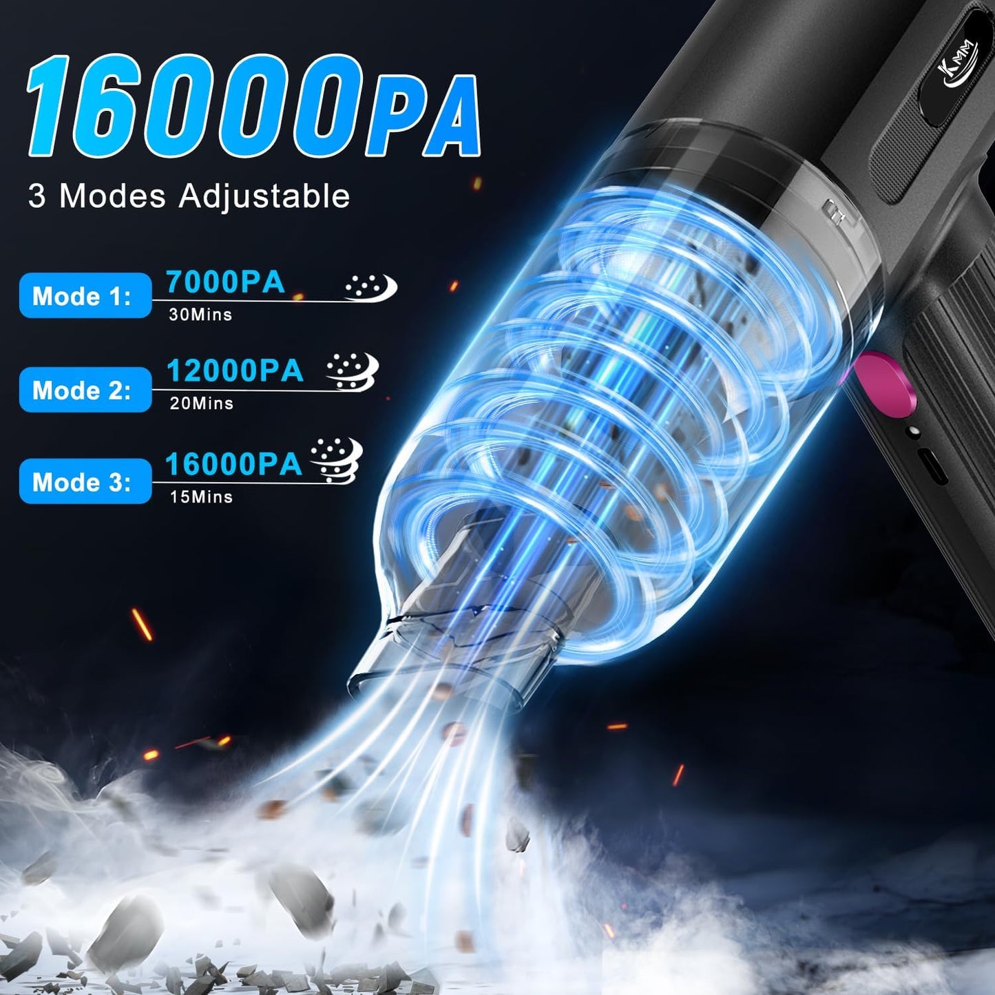 KMM Handheld Car Vacuum Cleaner, 11000PA Vacuum Cleaner & Air Duster, 120W High Power Vacuum Portable Cordless, Hand Held Vacuum Rechargeable with Multi-Nozzles & LED Light for Home, Car, Office