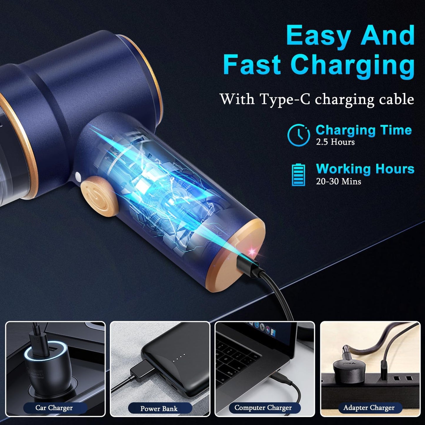 KMM Handheld Car Vacuum Cleaner, 11000PA Vacuum Cleaner & Air Duster, 120W High Power Vacuum Portable Cordless, Hand Held Vacuum Rechargeable with Multi-Nozzles & LED Light for Home, Car, Office