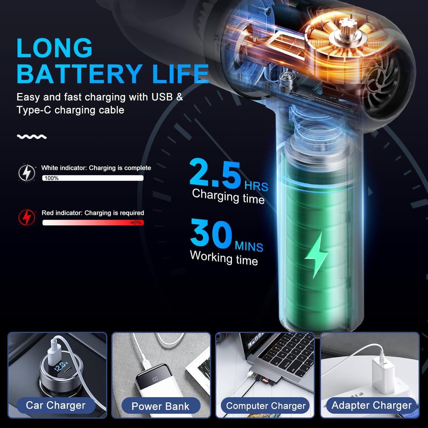 KMM Handheld Car Vacuum Cleaner, 11000PA Vacuum Cleaner & Air Duster, 120W High Power Vacuum Portable Cordless, Hand Held Vacuum Rechargeable with Multi-Nozzles & LED Light for Home, Car, Office