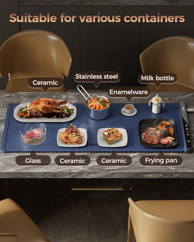 Electric Food Warming Mat – Fast Heating, Portable, with Timer – Perfect for Home & Parties