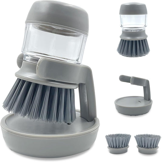 Soap Dispenser Dish Brush Palm Brush Scrub Brush Equipped with Storage Bracket and Drainage Base,Easy to Clean Kitchen Utensils and Sink, Includes a Replaceable Brush（Green）