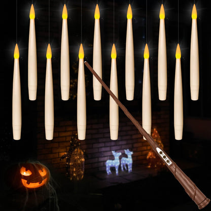 ✨ Floating Flameless Candles with Magic Wand – 20PCS Warm LED Lights for Halloween, Wedding & Party Decor