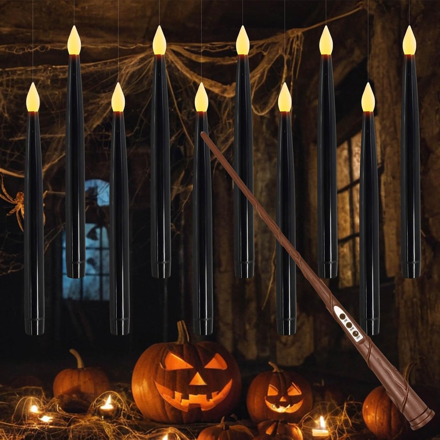 ✨ Floating Flameless Candles with Magic Wand – 20PCS Warm LED Lights for Halloween, Wedding & Party Decor
