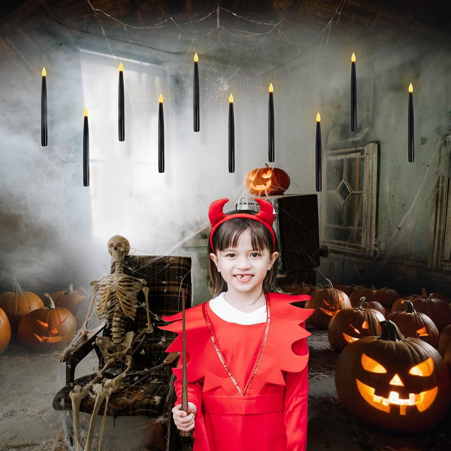 ✨ Floating Flameless Candles with Magic Wand – 20PCS Warm LED Lights for Halloween, Wedding & Party Decor