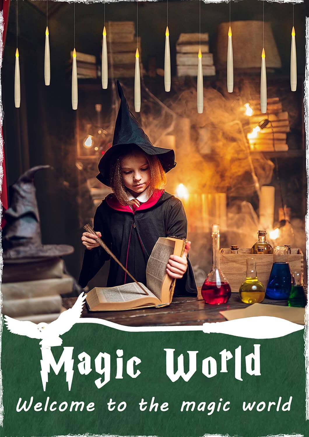 ✨ Floating Flameless Candles with Magic Wand – 20PCS Warm LED Lights for Halloween, Wedding & Party Decor