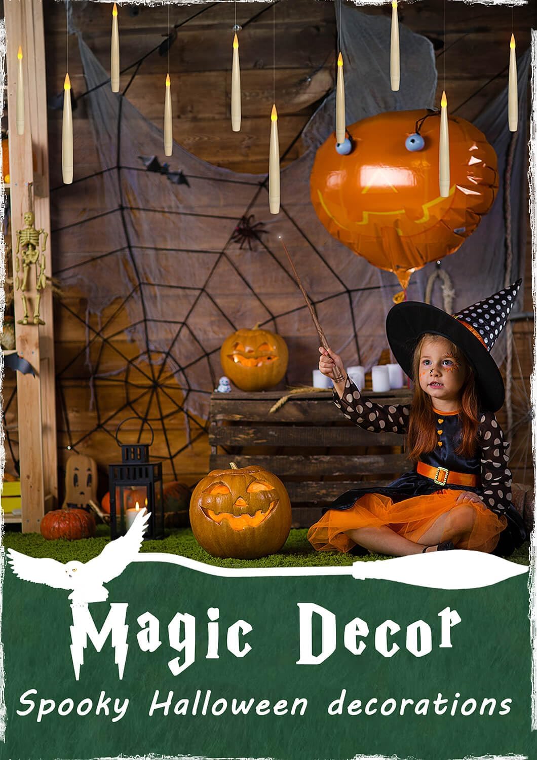 ✨ Floating Flameless Candles with Magic Wand – 20PCS Warm LED Lights for Halloween, Wedding & Party Decor