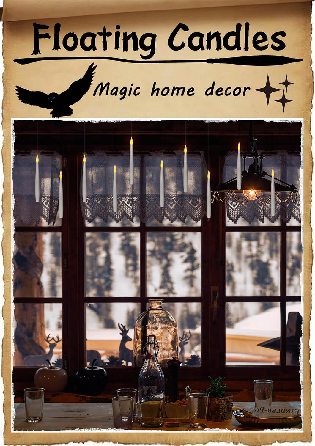 ✨ Floating Flameless Candles with Magic Wand – 20PCS Warm LED Lights for Halloween, Wedding & Party Decor