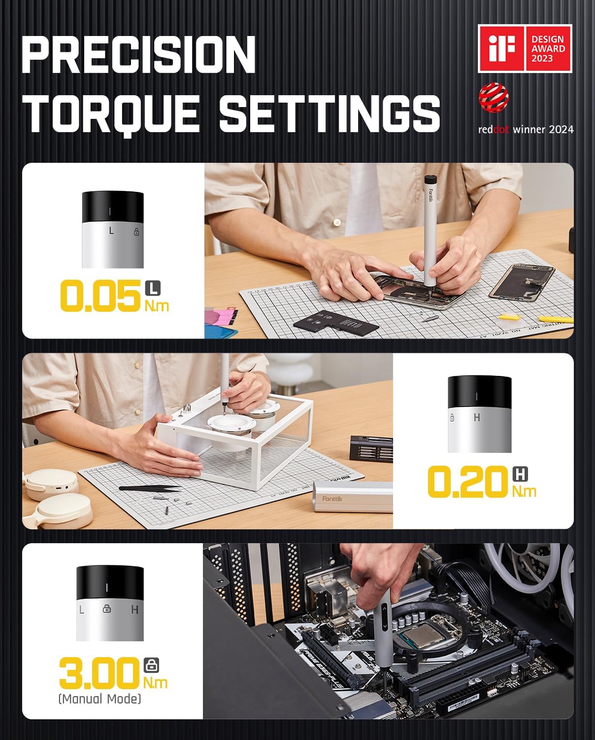 Fanttik E1 Max Electric Screwdriver, Mini Precision Screwdriver Set, 50 Magnetic Bits, Magnetic Storage, 5/32‘’Hex, Repair Tool Kit for Electronics Phone Camera Laptop Watch (Grey)