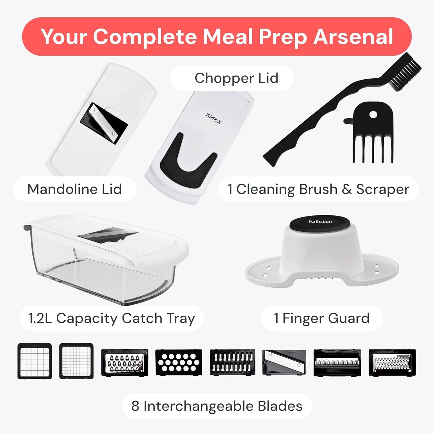 Fullstar The Original Pro Chopper - Vegetable Chopper and Spiralizer, Food Chopper with Container, Fruit Slicer, Kitchen Gadgets & Accessories, Home Essentials (All in 1, White)