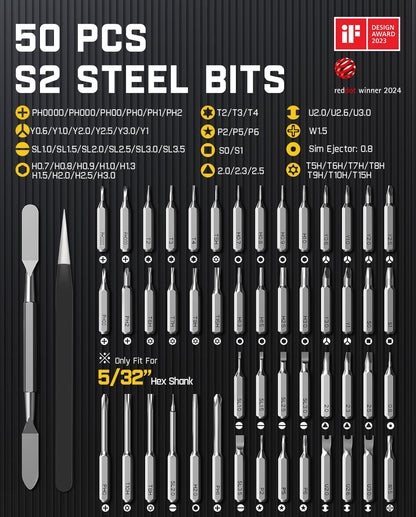 Fanttik E1 Max Electric Screwdriver, Mini Precision Screwdriver Set, 50 Magnetic Bits, Magnetic Storage, 5/32‘’Hex, Repair Tool Kit for Electronics Phone Camera Laptop Watch (Grey)