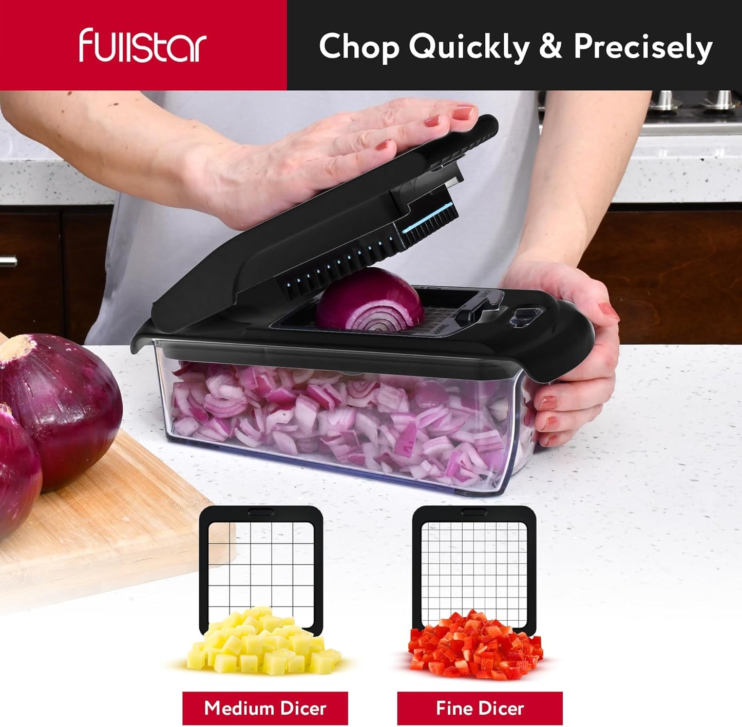 Fullstar The Original Pro Chopper - Vegetable Chopper and Spiralizer, Food Chopper with Container, Fruit Slicer, Kitchen Gadgets & Accessories, Home Essentials (All in 1, White)