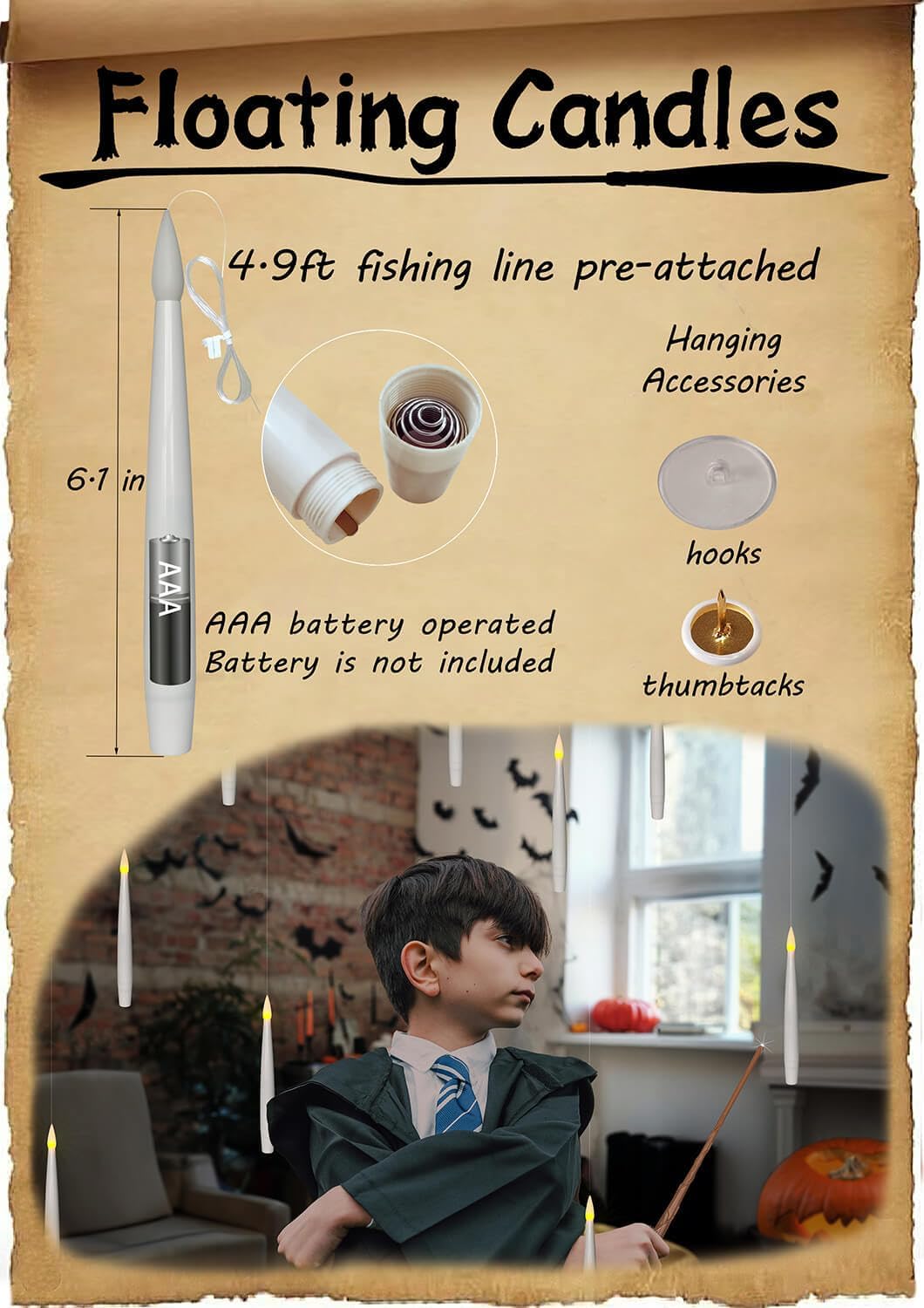 ✨ Floating Flameless Candles with Magic Wand – 20PCS Warm LED Lights for Halloween, Wedding & Party Decor