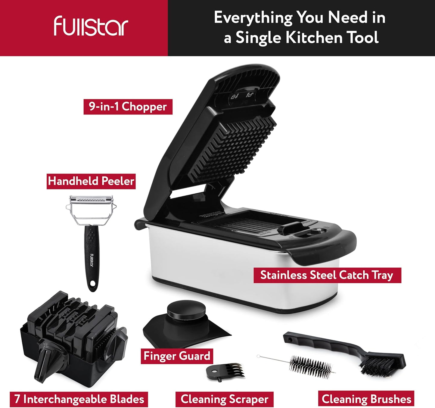 Fullstar The Original Pro Chopper - Vegetable Chopper and Spiralizer, Food Chopper with Container, Fruit Slicer, Kitchen Gadgets & Accessories, Home Essentials (All in 1, White)