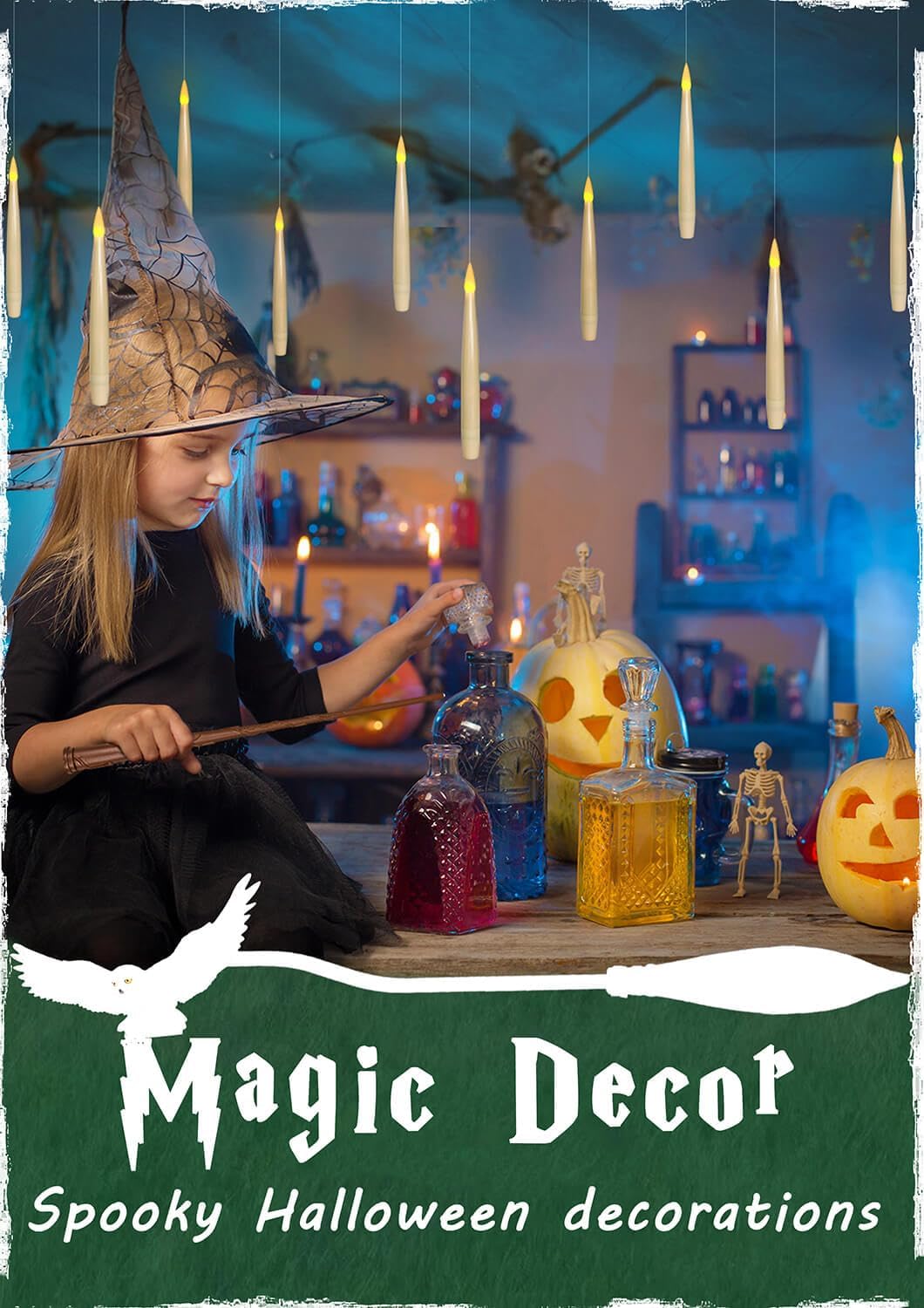 ✨ Floating Flameless Candles with Magic Wand – 20PCS Warm LED Lights for Halloween, Wedding & Party Decor