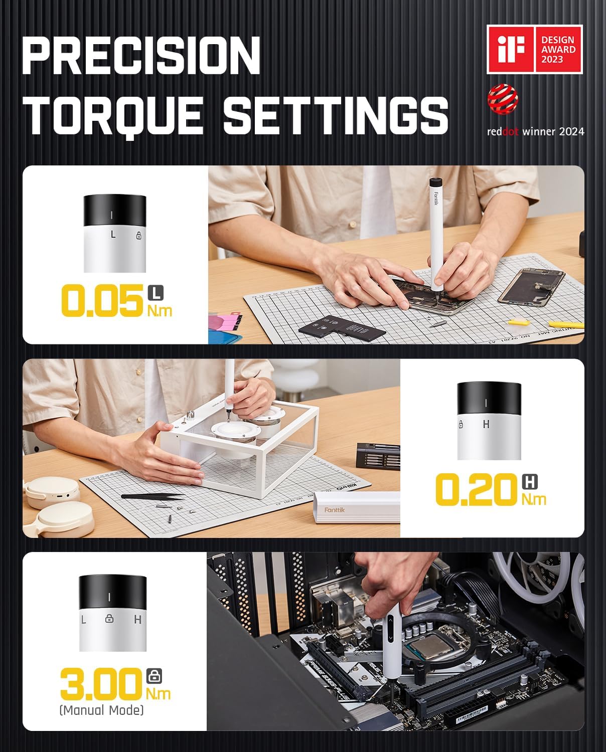 Fanttik E1 Max Electric Screwdriver, Mini Precision Screwdriver Set, 50 Magnetic Bits, Magnetic Storage, 5/32‘’Hex, Repair Tool Kit for Electronics Phone Camera Laptop Watch (Grey)