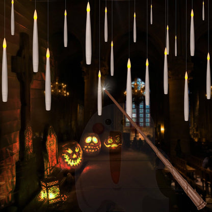 ✨ Floating Flameless Candles with Magic Wand – 20PCS Warm LED Lights for Halloween, Wedding & Party Decor