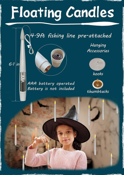 ✨ Floating Flameless Candles with Magic Wand – 20PCS Warm LED Lights for Halloween, Wedding & Party Decor