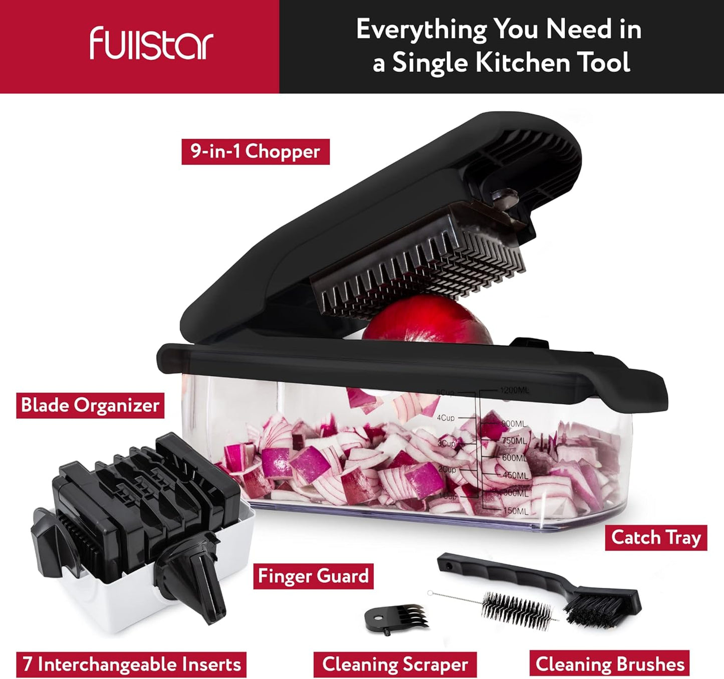 Fullstar The Original Pro Chopper - Vegetable Chopper and Spiralizer, Food Chopper with Container, Fruit Slicer, Kitchen Gadgets & Accessories, Home Essentials (All in 1, White)