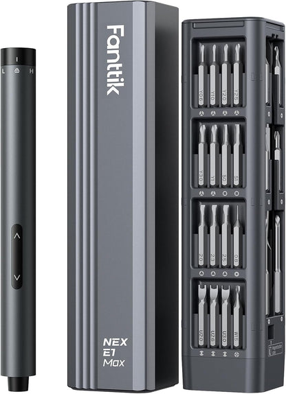 Fanttik E1 Max Electric Screwdriver, Mini Precision Screwdriver Set, 50 Magnetic Bits, Magnetic Storage, 5/32‘’Hex, Repair Tool Kit for Electronics Phone Camera Laptop Watch (Grey)