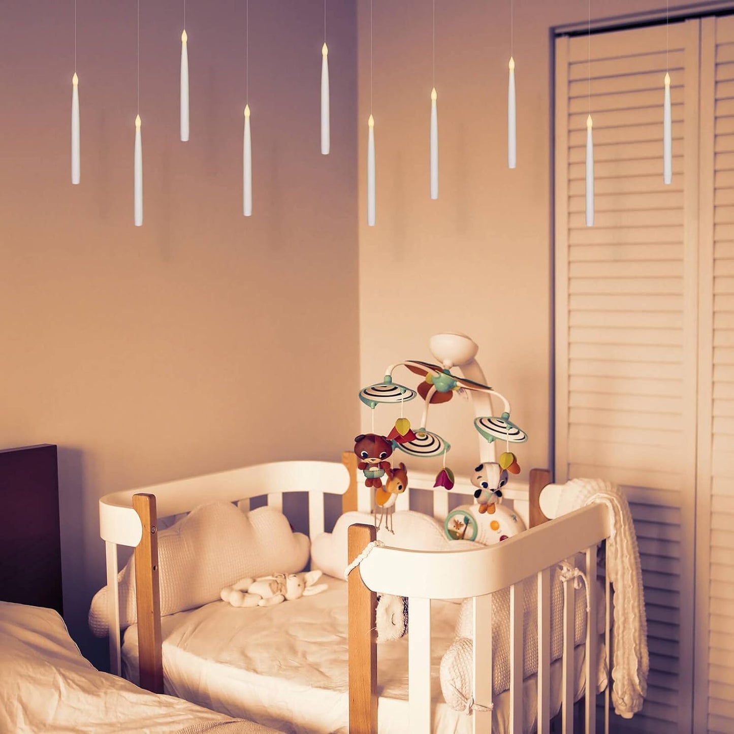 ✨ Floating Flameless Candles with Magic Wand – 20PCS Warm LED Lights for Halloween, Wedding & Party Decor