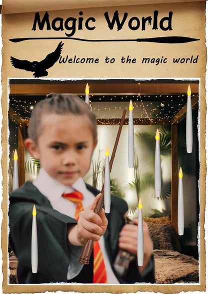 ✨ Floating Flameless Candles with Magic Wand – 20PCS Warm LED Lights for Halloween, Wedding & Party Decor