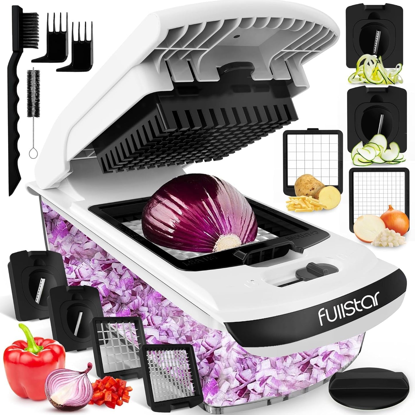 Fullstar The Original Pro Chopper - Vegetable Chopper and Spiralizer, Food Chopper with Container, Fruit Slicer, Kitchen Gadgets & Accessories, Home Essentials (All in 1, White)