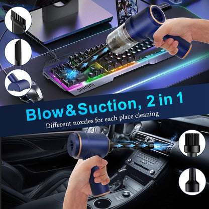 KMM Handheld Car Vacuum Cleaner, 11000PA Vacuum Cleaner & Air Duster, 120W High Power Vacuum Portable Cordless, Hand Held Vacuum Rechargeable with Multi-Nozzles & LED Light for Home, Car, Office