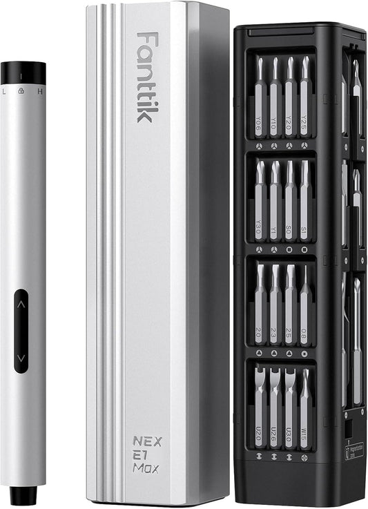 Fanttik E1 Max Electric Screwdriver, Mini Precision Screwdriver Set, 50 Magnetic Bits, Magnetic Storage, 5/32‘’Hex, Repair Tool Kit for Electronics Phone Camera Laptop Watch (Grey)