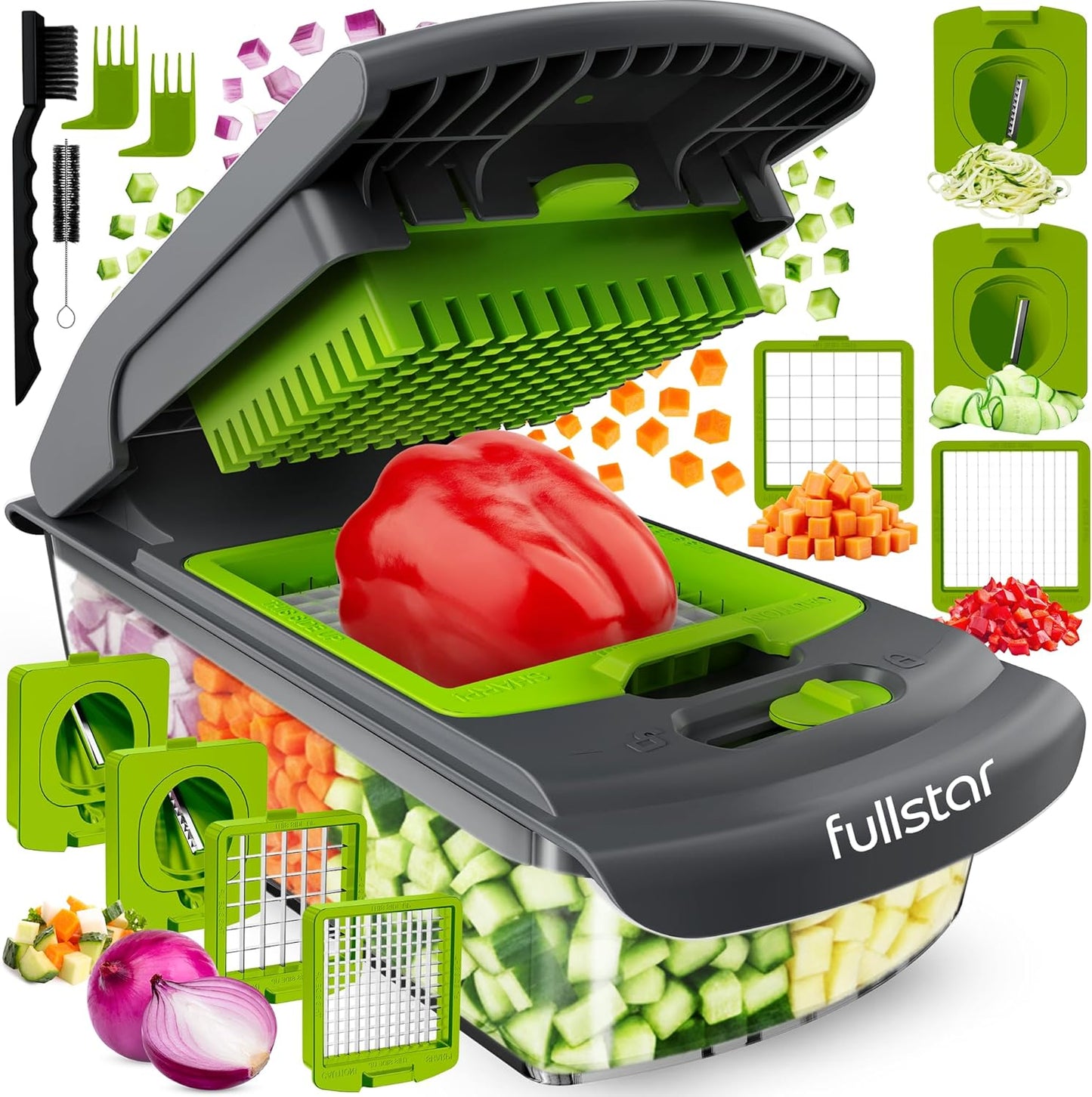 Fullstar The Original Pro Chopper - Vegetable Chopper and Spiralizer, Food Chopper with Container, Fruit Slicer, Kitchen Gadgets & Accessories, Home Essentials (All in 1, White)