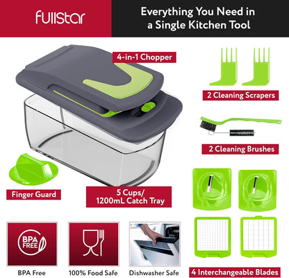 Fullstar The Original Pro Chopper - Vegetable Chopper and Spiralizer, Food Chopper with Container, Fruit Slicer, Kitchen Gadgets & Accessories, Home Essentials (All in 1, White)