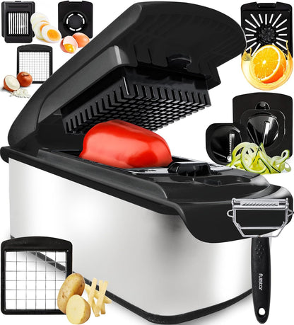 Fullstar The Original Pro Chopper - Vegetable Chopper and Spiralizer, Food Chopper with Container, Fruit Slicer, Kitchen Gadgets & Accessories, Home Essentials (All in 1, White)