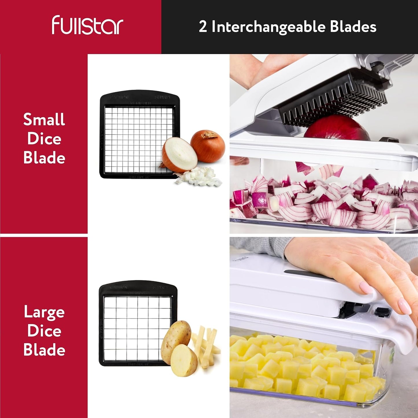 Fullstar The Original Pro Chopper - Vegetable Chopper and Spiralizer, Food Chopper with Container, Fruit Slicer, Kitchen Gadgets & Accessories, Home Essentials (All in 1, White)