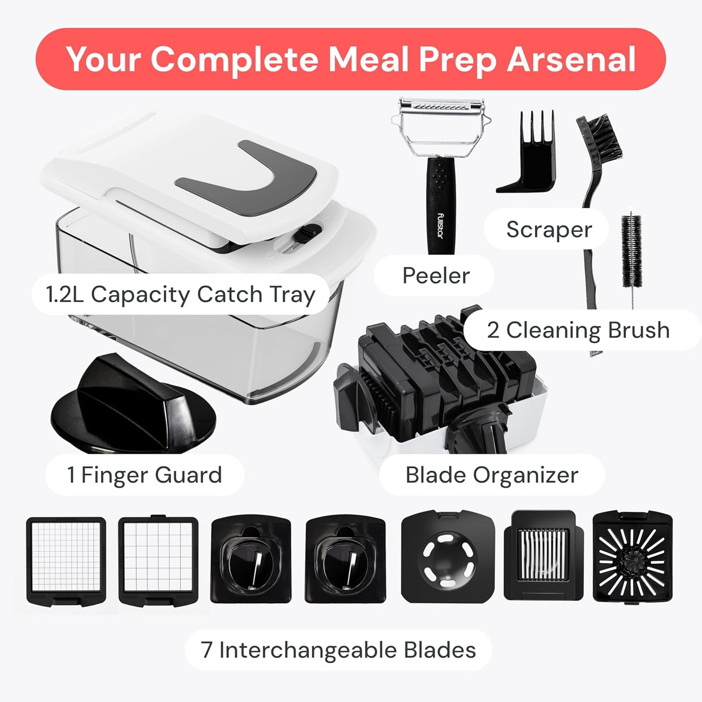 Fullstar The Original Pro Chopper - Vegetable Chopper and Spiralizer, Food Chopper with Container, Fruit Slicer, Kitchen Gadgets & Accessories, Home Essentials (All in 1, White)