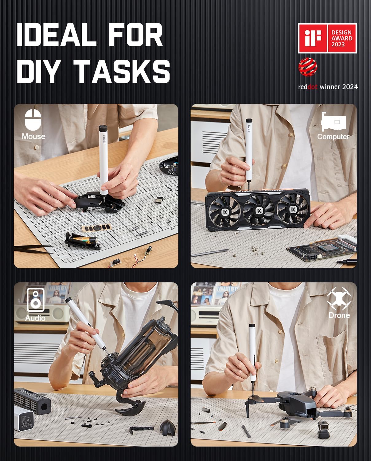 Fanttik E1 Max Electric Screwdriver, Mini Precision Screwdriver Set, 50 Magnetic Bits, Magnetic Storage, 5/32‘’Hex, Repair Tool Kit for Electronics Phone Camera Laptop Watch (Grey)