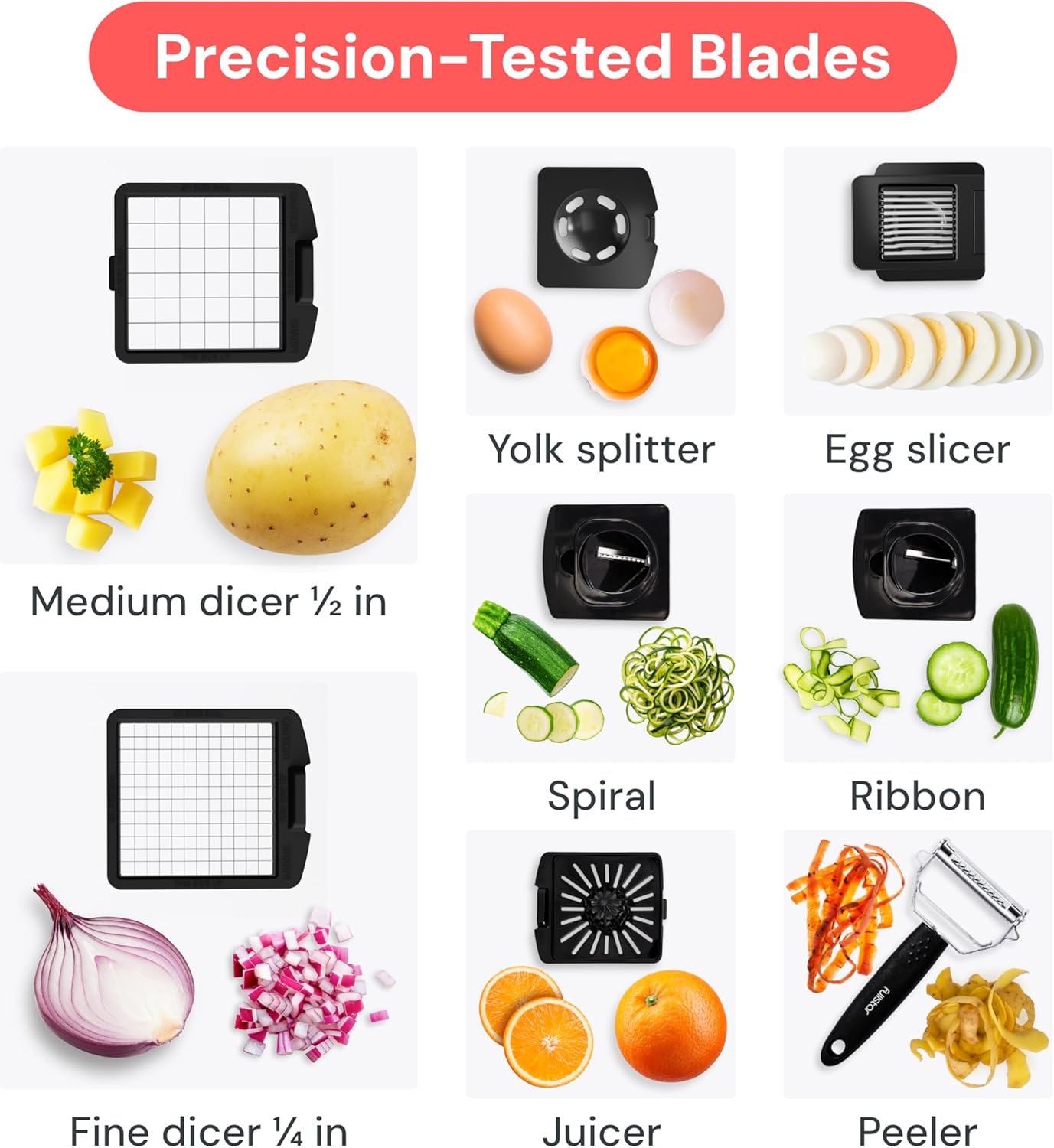 Fullstar The Original Pro Chopper - Vegetable Chopper and Spiralizer, Food Chopper with Container, Fruit Slicer, Kitchen Gadgets & Accessories, Home Essentials (All in 1, White)