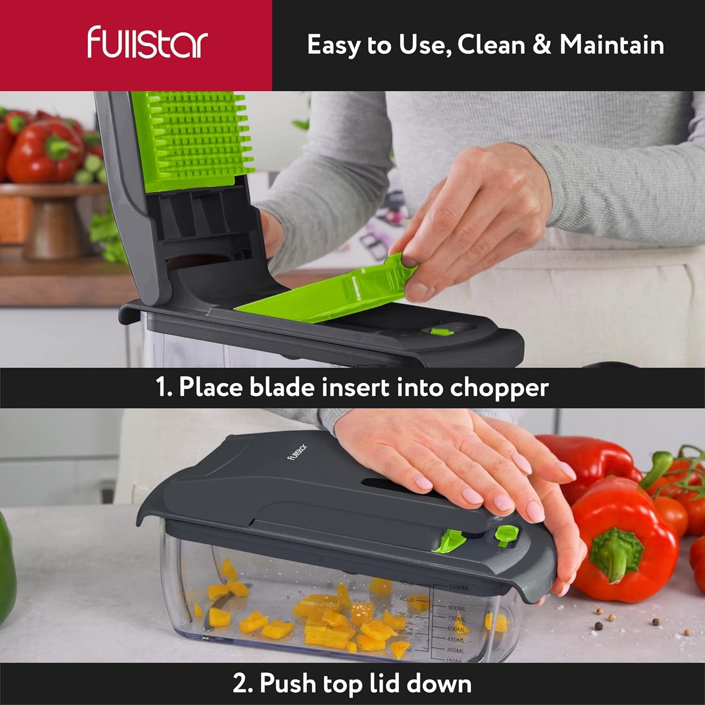 Fullstar The Original Pro Chopper - Vegetable Chopper and Spiralizer, Food Chopper with Container, Fruit Slicer, Kitchen Gadgets & Accessories, Home Essentials (All in 1, White)