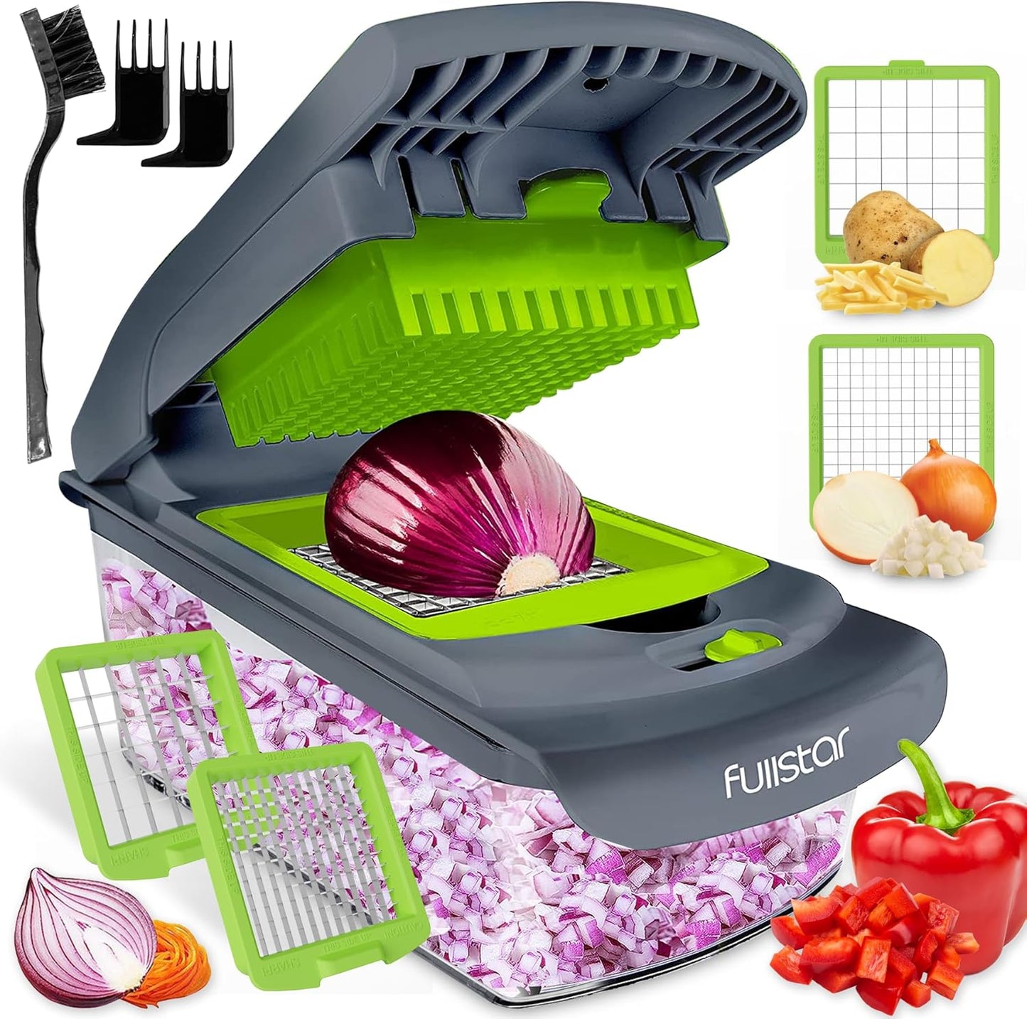 Fullstar The Original Pro Chopper - Vegetable Chopper and Spiralizer, Food Chopper with Container, Fruit Slicer, Kitchen Gadgets & Accessories, Home Essentials (All in 1, White)