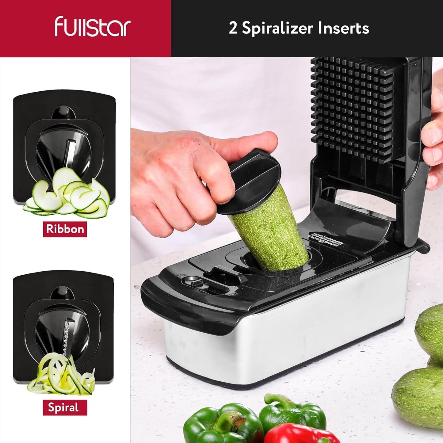 Fullstar The Original Pro Chopper - Vegetable Chopper and Spiralizer, Food Chopper with Container, Fruit Slicer, Kitchen Gadgets & Accessories, Home Essentials (All in 1, White)