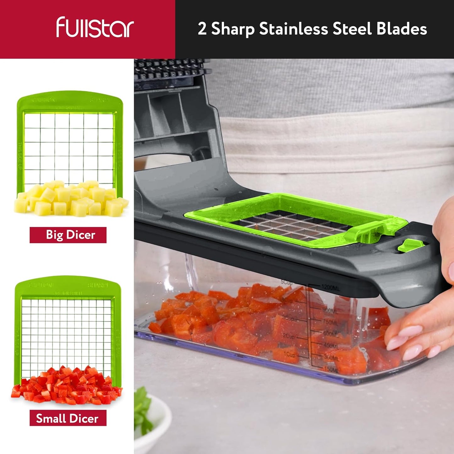 Fullstar The Original Pro Chopper - Vegetable Chopper and Spiralizer, Food Chopper with Container, Fruit Slicer, Kitchen Gadgets & Accessories, Home Essentials (All in 1, White)