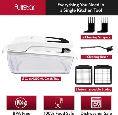 Fullstar The Original Pro Chopper - Vegetable Chopper and Spiralizer, Food Chopper with Container, Fruit Slicer, Kitchen Gadgets & Accessories, Home Essentials (All in 1, White)