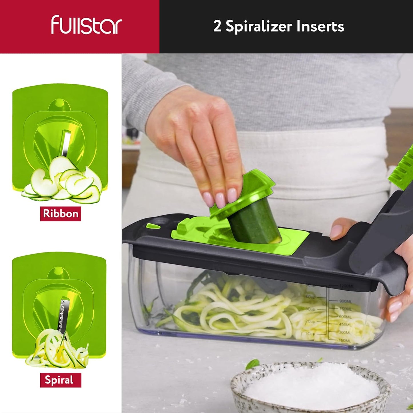 Fullstar The Original Pro Chopper - Vegetable Chopper and Spiralizer, Food Chopper with Container, Fruit Slicer, Kitchen Gadgets & Accessories, Home Essentials (All in 1, White)