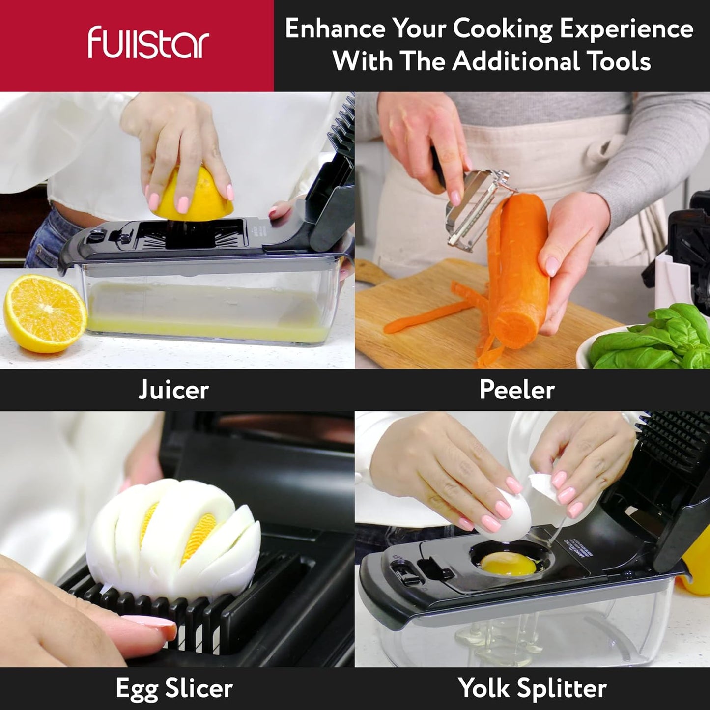Fullstar The Original Pro Chopper - Vegetable Chopper and Spiralizer, Food Chopper with Container, Fruit Slicer, Kitchen Gadgets & Accessories, Home Essentials (All in 1, White)