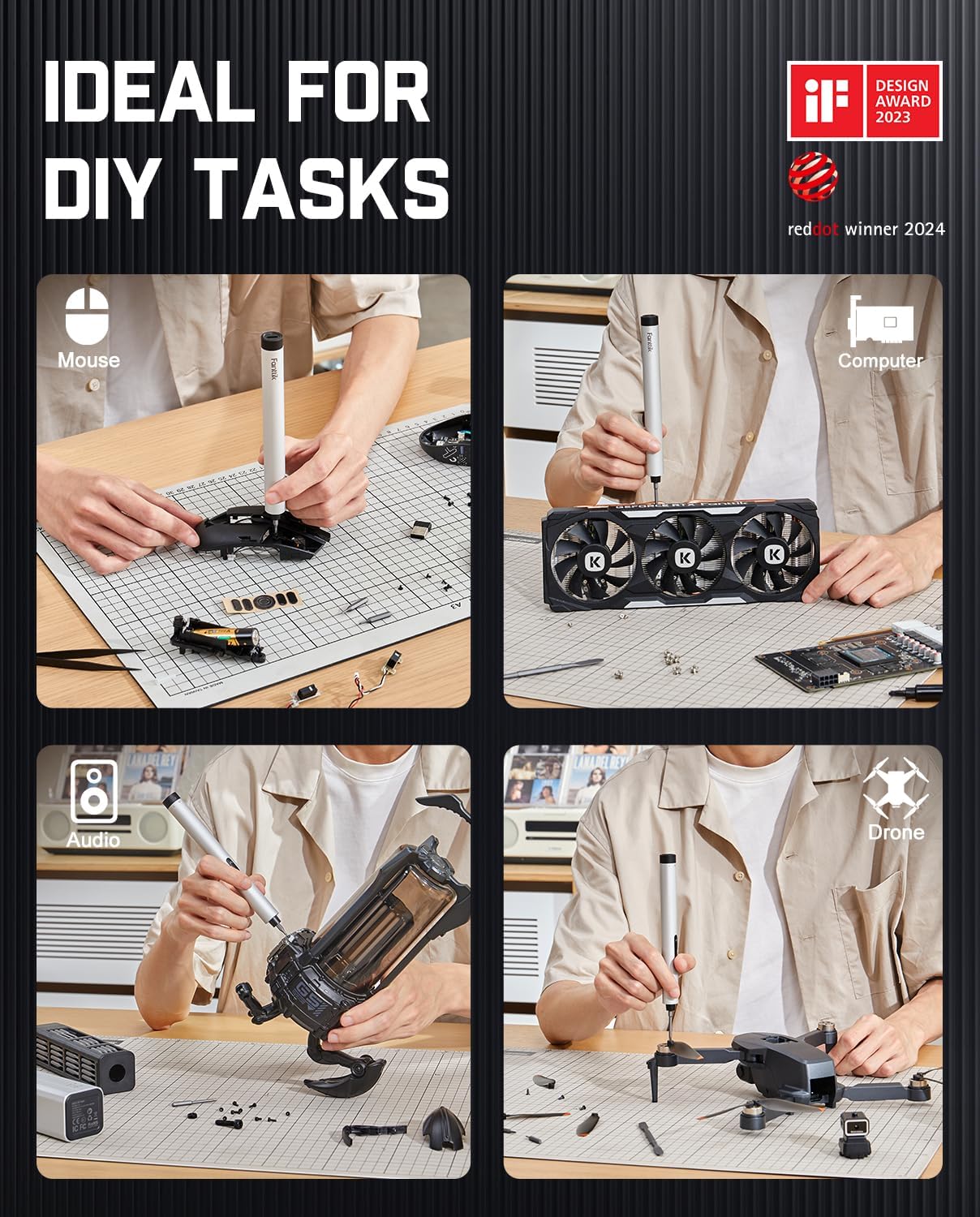 Fanttik E1 Max Electric Screwdriver, Mini Precision Screwdriver Set, 50 Magnetic Bits, Magnetic Storage, 5/32‘’Hex, Repair Tool Kit for Electronics Phone Camera Laptop Watch (Grey)