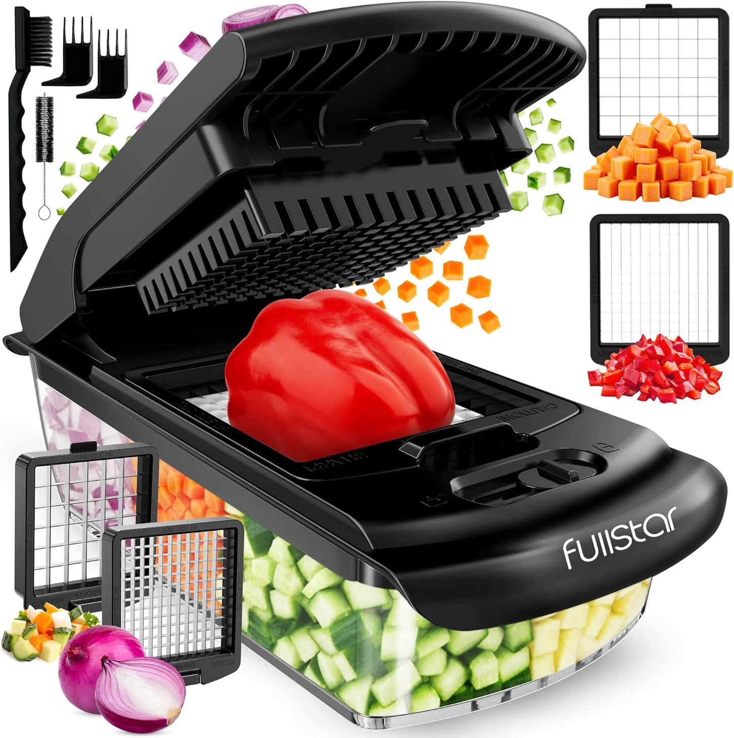 Fullstar The Original Pro Chopper - Vegetable Chopper and Spiralizer, Food Chopper with Container, Fruit Slicer, Kitchen Gadgets & Accessories, Home Essentials (All in 1, White)