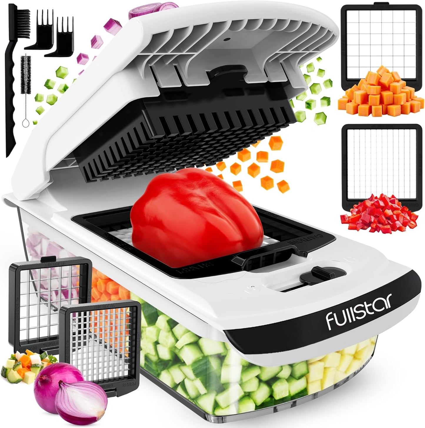 Fullstar The Original Pro Chopper - Vegetable Chopper and Spiralizer, Food Chopper with Container, Fruit Slicer, Kitchen Gadgets & Accessories, Home Essentials (All in 1, White)