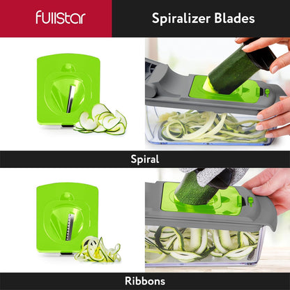 Fullstar The Original Pro Chopper - Vegetable Chopper and Spiralizer, Food Chopper with Container, Fruit Slicer, Kitchen Gadgets & Accessories, Home Essentials (All in 1, White)